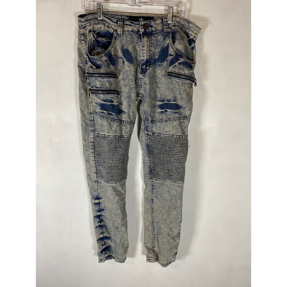 Red Ape Moto Biker Jeans 34x30 Acid Wash Zip Pocket Slim Tapered Denim